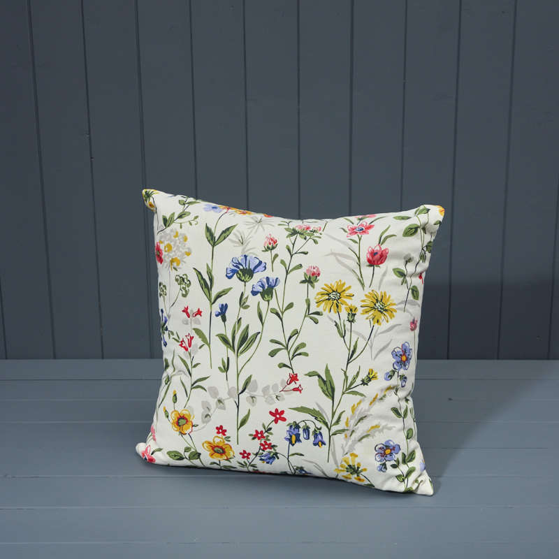 Blue, pink and Yellow Cornflower Printed Cushion detail page